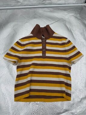 Target Brown, Mustard & Cream Striped Short Sleeve Ribbed Polo